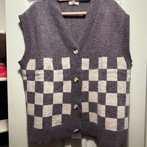 NWOT Women's Purple and White Checkered Knit Vest